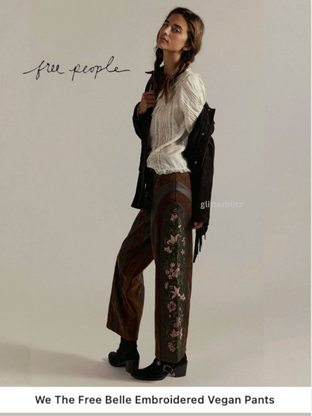 We The Free Embroidered Pants Belle Vegan Leather - Size 14 NWT